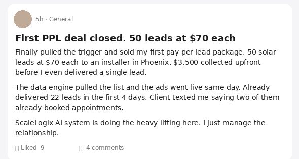 First PPL deal closed &mdash; 50 leads at $70 each