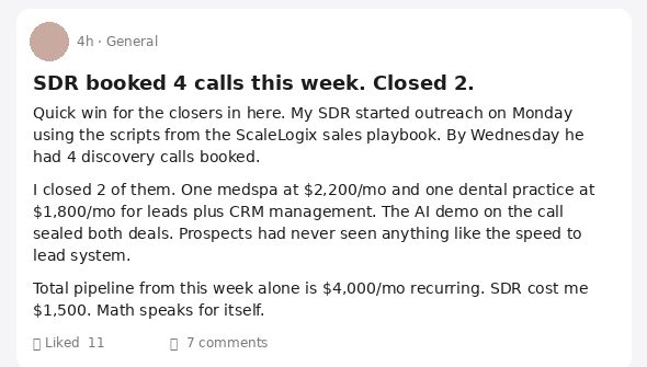 SDR booked 4 calls this week, closed 2